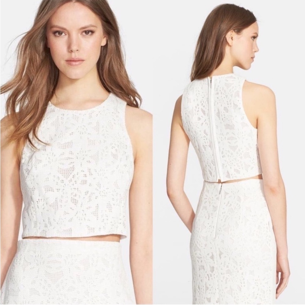 Rebecca Taylor Ivory Floral Lace Die Cut Crop Top